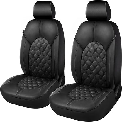 CAROMOP Luxury PU Leather Car Seat Covers Front Set - Anti-Stain Waterproof Automotive Seat Covers for Cars - Universal Car Interior Covers Seat Protectors for SUVs Pick-up Trucks(Black)