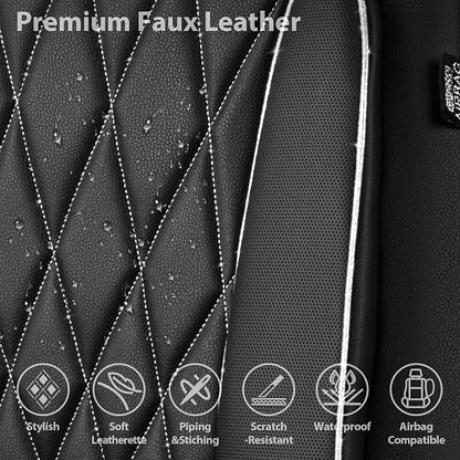 CAR PASS Piping Luxury Leather Two Front Car Seat Covers,Silver Glitter Waterproof Seat Cover Compatible with Front Seat Armrests,Universal Fit for Suvs,Vans,Trucks,Airbag Compatible(Black and Silver)