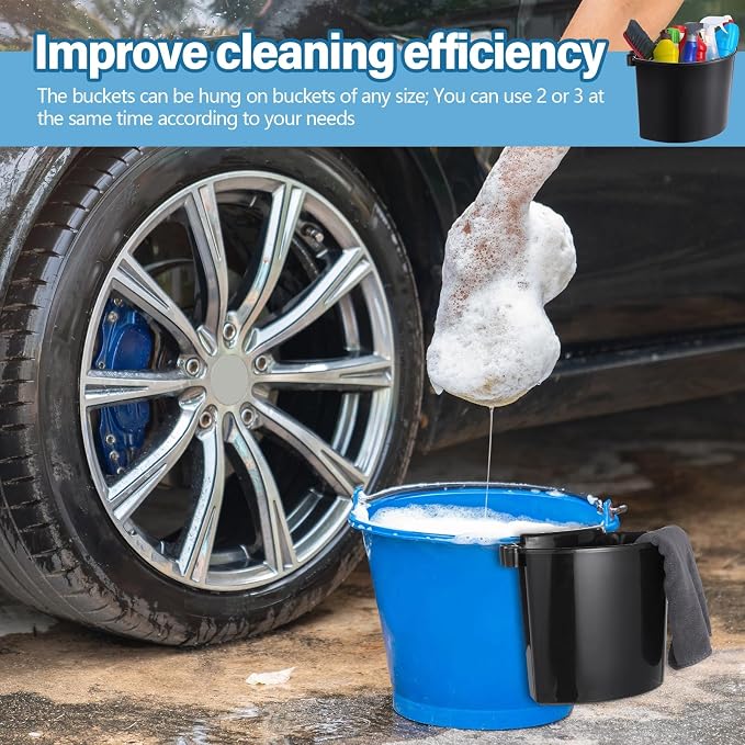 2 Pcs Car Detailing Bucket Organizer 10.2 x 7.8 x 5.5 Inch Car Washing Bucket Caddy Portable Multipurpose Hanging Organizer for Accessories Tool Home Garden Camping (Black)