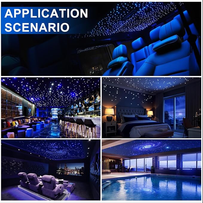 16W Twinkle & Music Sound Activated Starlight Headliner Kit for Car Home Star Ceiling, RGBW 300pcs*0.03in*9.8ft Fiber Optic Car Roof Sky Lights, Controlled Engine End Glow Fiber Strands