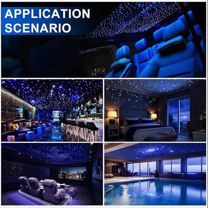 16W Twinkle & Music Sound Activated Starlight Headliner Kit for Car Home Star Ceiling, RGBW 300pcs*0.03in*9.8ft Fiber Optic Car Roof Sky Lights, Controlled Engine End Glow Fiber Strands