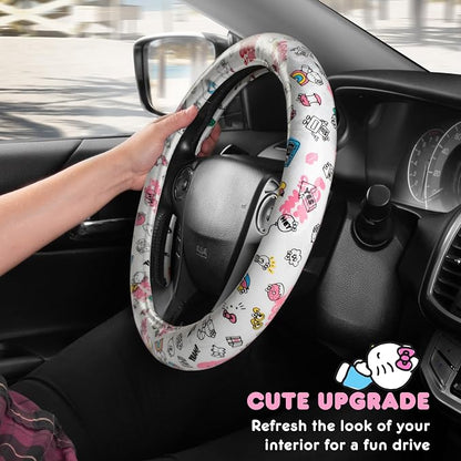 Hello Kitty Steering Wheel Cover, Official Sanrio Car Steering Wheel Cover with Universal Size 14.5-15, Cute White Hello Kitty Car Accessories for Women (Hello Kitty Look at Me)