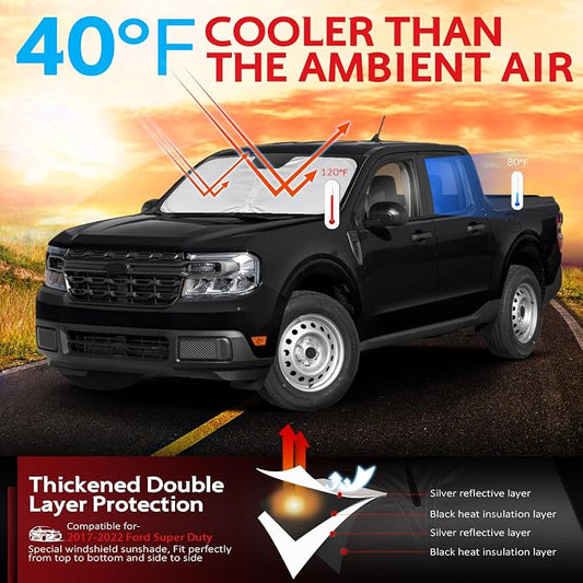 KAYZT Windshield Sun Shade for 2017-2026 Ford F250 F350 F450 F550 Super Duty Foldable Sunshade Pickup Front Window Custom Fit Car Accessories