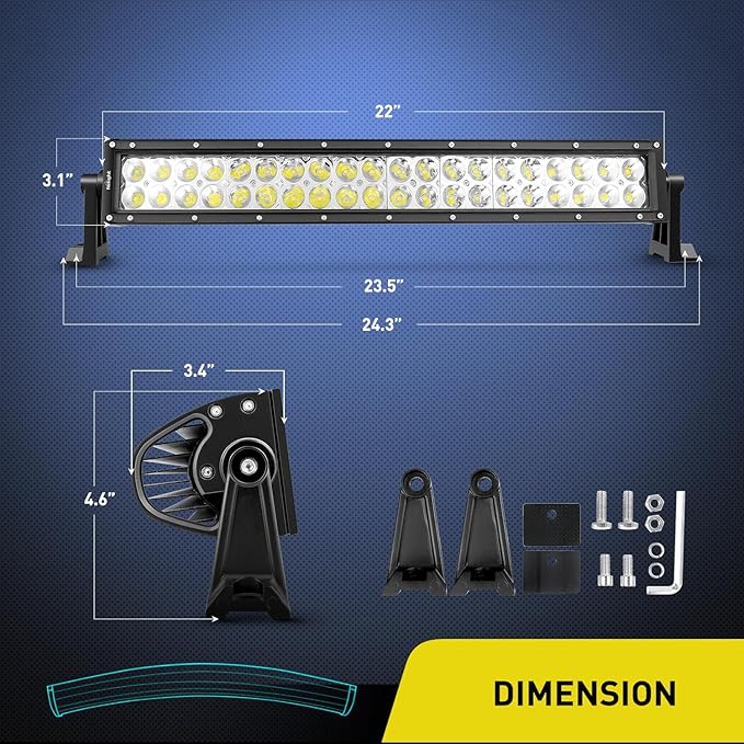 Nilight - 70015C-A LED Light Bar 22Inch 120W Curved Spot Flood Combo LED Driving Lamp Off Road Lights LED Work Light for Trucks Boat Jeep Lamp,2 Years Warranty