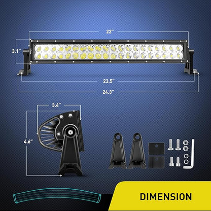 Nilight - 70015C-A LED Light Bar 22Inch 120W Curved Spot Flood Combo LED Driving Lamp Off Road Lights LED Work Light for Trucks Boat Jeep Lamp,2 Years Warranty