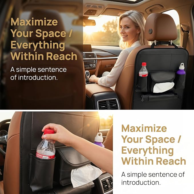 2 Pack PU Leather Premium Car SeatBack Organizer Travel Accessories Kick mats Back seat Protector and Cup Holder Holder Universal Use Seat Covers (23×17 in)