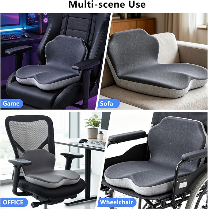 Truck Driver Seat Cushion Memory Foam L-Shaped Ergonomic Cushion for Office Chairs Comfort & Support for Long Sitting Memory Foam U-Shape Tailbone Relief + L-Shape Back Cushion