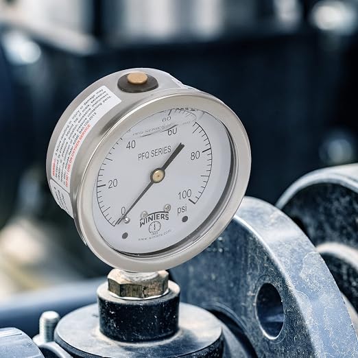 Winters 2-1/2" Dial Size, Liquid Filled Industrial Pressure Gauge, Brass Internals, 304 Stainless Steel Case, Single Scale 0-100 psi, 1.5% Acc, 1/4" NPT Bottom Mount, Glycerin Filled Pressure Gauge