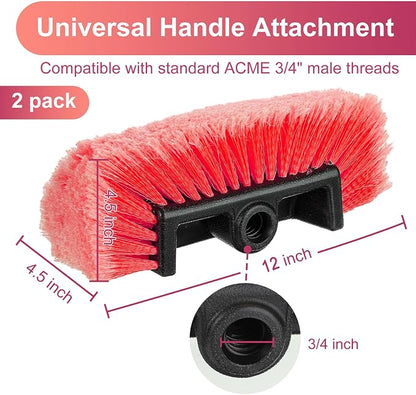 Tanlade 2 Pcs Car Wash Brush Head with Soft Detailing Bristle Flow Through Car Cleaning Brush Exterior Wash Equipment for Auto Truck RV Boat Camper (12 Inch,Red)