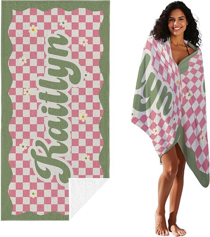 JML Personalized Beach Towel with Name, Custom Flower Beach Towel, Customized Microfiber Pool Towel, Quick Dry & Absorbent Swim Towel for Adult,Anniversary, Birthday, Summer Holiday,Vacation