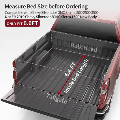 OEDRO Quad Fold Tonneau Cover Soft Truck Bed Covers Compatible with 2014-2019 Chevy Silverado/GMC Sierra 1500 (2019 Legacy/LD only); 2015-2019 Silverado/Sierra 2500 3500 HD, 6.6ft Bed