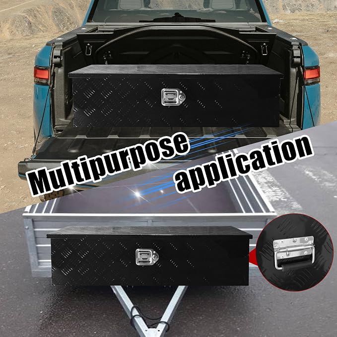 39x13x10 Inch Aluminum Truck Tool Box Heavy Duty Diamond Plate Pickup Tool Boxes Underbody Truck Bed Toolbox with Lock and Keys Suitable for Pickup RV Van Trailer Black
