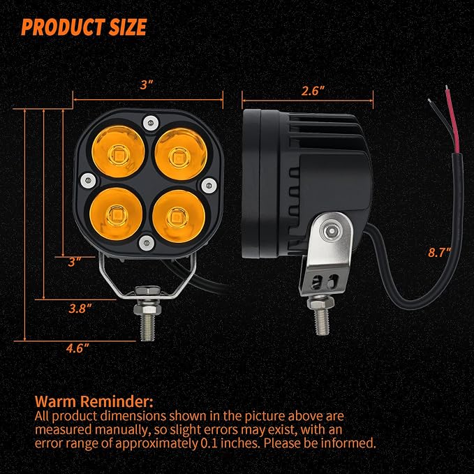 2-Pack 40W 3Inch Yellow/Amber Spot Beam LED Pod Light - Bright Off-Road Driving Fog Lights, Waterproof Auxiliary Ditch Lights for Truck, SUV, ATV, Boat, Motorcycle, Pickup, Tractor