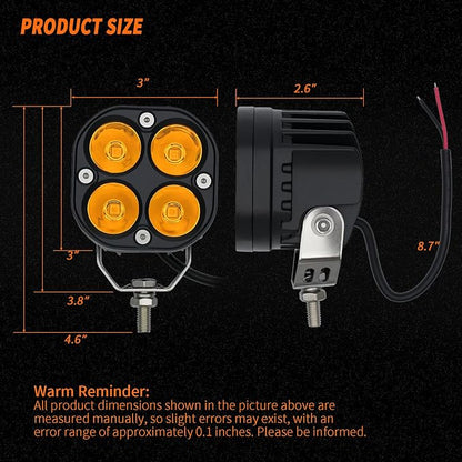 2-Pack 40W 3Inch Yellow/Amber Spot Beam LED Pod Light - Bright Off-Road Driving Fog Lights, Waterproof Auxiliary Ditch Lights for Truck, SUV, ATV, Boat, Motorcycle, Pickup, Tractor