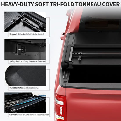 oEdRo Soft Tri-Fold Truck Bed Tonneau Cover Compatible with Toyota Tundra 2014-2021 (Excl.Trail), Fleetside 5.5 ft Bed with Deck Rail System