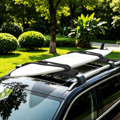 Universal Soft Roof Rack Pads for Kayak SUP Surfboard Snowboard Canoe, Heavy Duty Car Roof Rack System with 2 Tie Down Straps, 4 Quick Loop Straps, 2 Hood Loops, Tie Down Ropes and Storage Bag