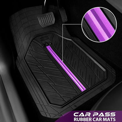 CAR PASS Rubber Floor Mats for Cars, Car Mats Full Sets DeepDish,Universal S~L Size Trim-to Fit Automotive Floor Mat for Truck Van SUV, Heavy Duty Waterproof All-Weather Floor Liners Black Purple