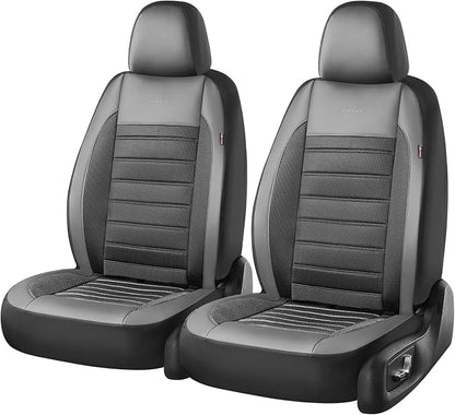 Coverado Car Seat Covers Front Seats, Luxury Leather Car Seat Covers, Automotive Mesh Seat Covers 2 Pack, Airbag-Compatible, Black Gray Seat Covers for SUV Sedan Truck