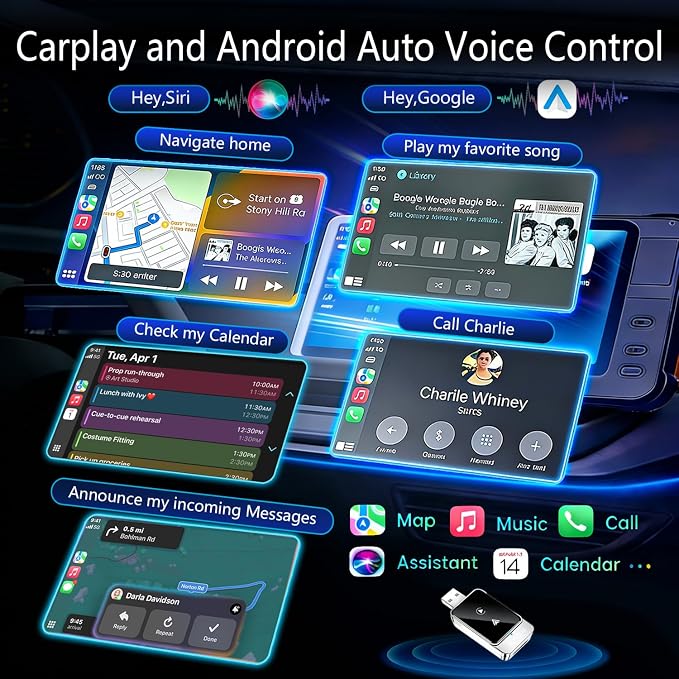 CrystalSync Elite Wireless CarPlay Adapter for Apple i-Phone i-OS 10+ and Android Auto, Mini Edition, Converts Factory Wired to Wireless, Plug and Play