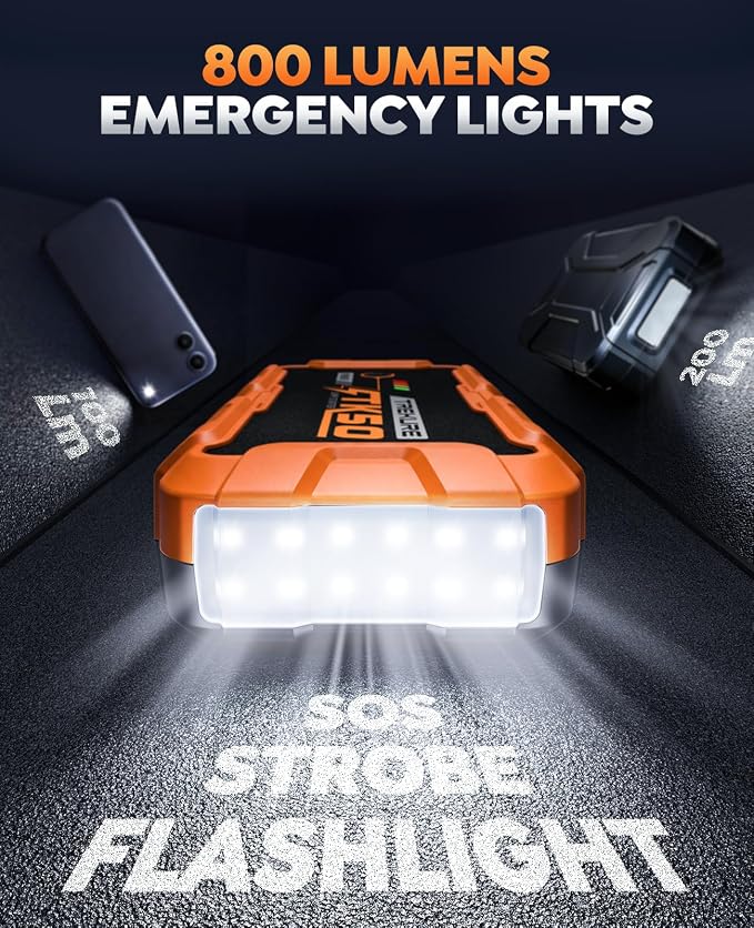 TREKURE Portable Car Jump Starter 8000A 26800mAh, Car Battery Jump Starter for All Gas and 12L Diesel Engines, Battery Jumper, Portable Jump Box Car Battery with Fast Charge, LED Light - Orange