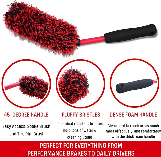 oesee Angled Wheel Brush Kit 3 Pack- Angled Microfiber Wheel Brush, Wheel Barrel Brush, Detailing Brush Scratch Free Calipers Wool Spoke Brush Cleans Brake Dust from Barrels& Hard to Reach Areas
