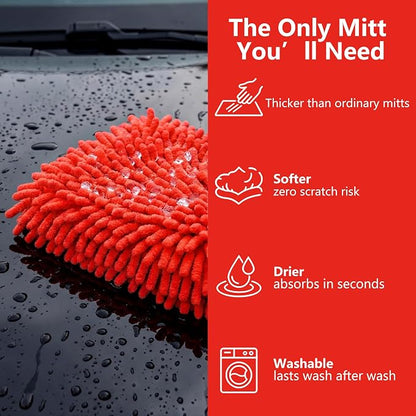 Car Wash Mitt,Detailing Ultra-Soft Chenille Microfiber Auto Gloves,Scratch-Free&Lint-Free,Safe for Trucks,SUVs, RVs&More