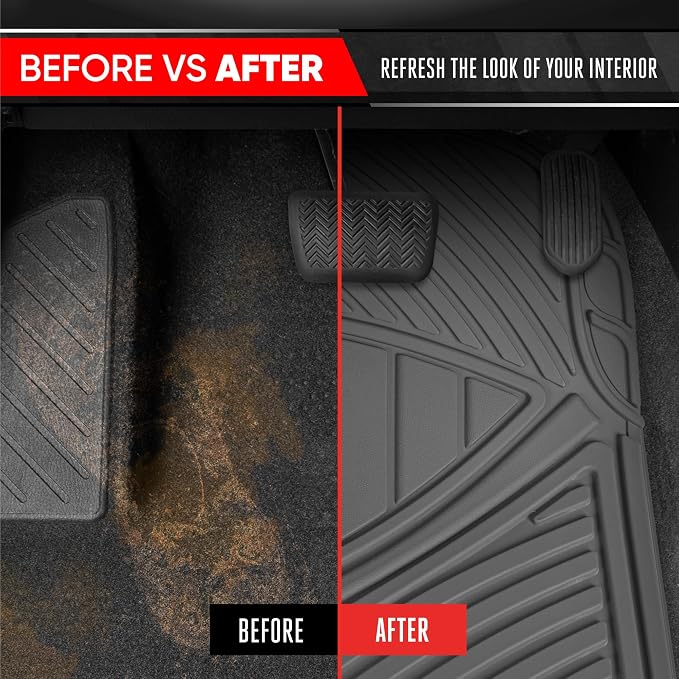 Motor Trend 3-Row Heavy Duty Rubber Floor Mats & Liners for Car SUV Van, Front 2nd & 3rd Row Durable Polymerized Latex Full Interior Protection, Extra-High Ridgeline Design, Gray