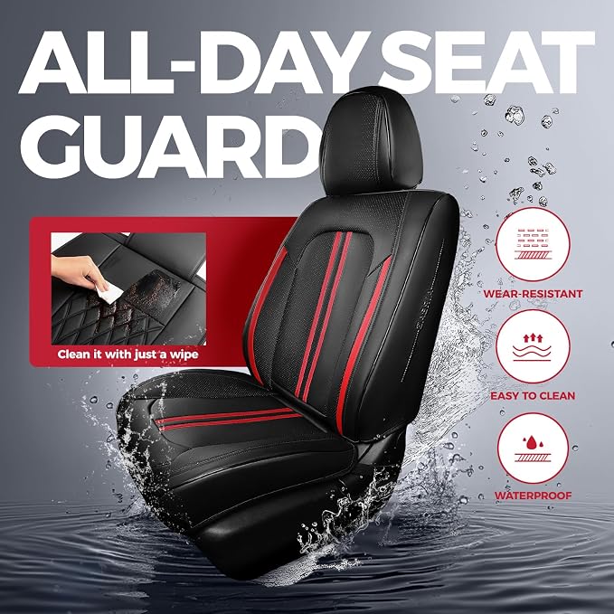 FREESOO Leather Car Seat Covers Full Set, Waterproof Black Seat Covers for Cars Trucks SUV, Luxury Car Seat Covers Front Seats and Back, Automotive Car Seat Cushion Protector Fit for Most Vehicles