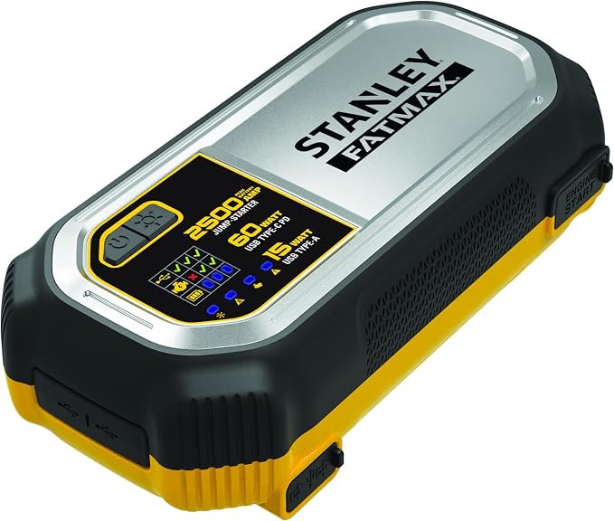 Stanley LJ25FC 2500 Peak Amp Lithium Jump Starter with USB Power and Carrying Case