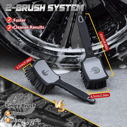 BMLEI Wheel & Tire Brush Set, 2 Pack Car Wheel Brush & Tire Cleaner Brushes, Soft Bristle Rim Brush and Stiff Tire Scrub Brush, Scratch-Free Wheel Cleaning Kit for Car Detailing, Trucks, SUVs