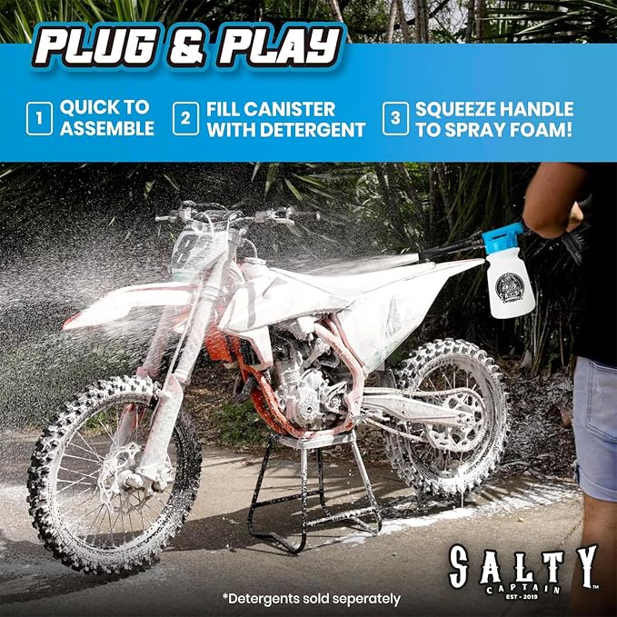 Salty Captain Foam Cannon For Hose – The Ultimate Foam Blaster that Connects to Any Garden Hose – Professional Car Wash Gun & Boat Wash with Concentration Adjustment – Scratch-Free Cleaning for Boats
