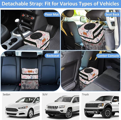 ELONGRIVER Car Trash Can Bin for Back Seat Leak Proof, Cute Car Trash Bag Hanging, Vehicle Trash Can for SUV Truck Van, Automotive Garbage Cans Front Seat Flamingos, 2 Gallons