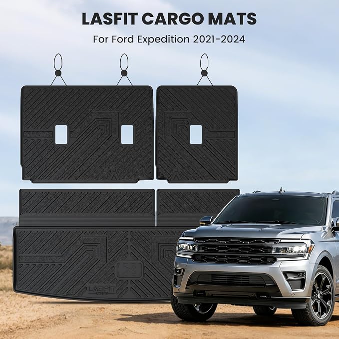 LASFIT Cargo Mat for Ford Expedition Standard&Lincoln Navigator Standard 2018-2024 Backrest Liner, Custom Fit All Weather Protector Split Design Easy Installation Trunk with Seatback Mat,4 pcs Black