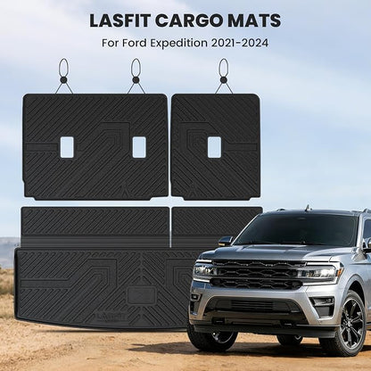 LASFIT Cargo Mat for Ford Expedition Standard&Lincoln Navigator Standard 2018-2024 Backrest Liner, Custom Fit All Weather Protector Split Design Easy Installation Trunk with Seatback Mat,4 pcs Black
