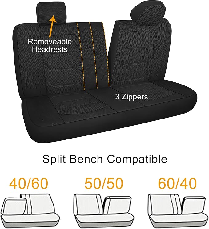 Pariiaotin 3D Air Mesh Car Seat Cover Full Sets Washable and Breathable Premium Cloth Automotive Vehicle Seat Covers for Cars Interior, Universal Fit for Most Cars, Sedan, Truck, SUV(Black)
