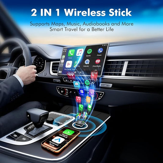 2026 Upgraded 2-in-1 Wireless CarPlay Adapter for iPhone & Android Auto, Plug and Play, Convert Wired to Wireless, Fast Auto-Connect & No Latency, USB-A/USB-C for 98% Factory Wired Cars