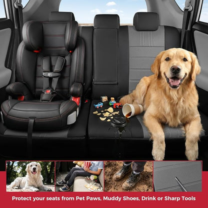 FREESOO RAV4 Seat Covers Full Set Custom Fit for Toyota Rav4 XLE,Platinum, Limited 2013-2018 & SE 2016-2018, Faux Leather Car Seat Cover, Airbag Compatible, Black Gray