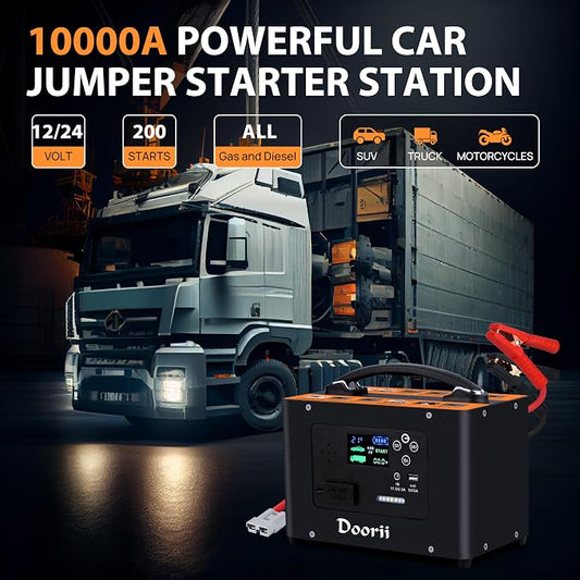 10000A Jump Starter, 24V 155WH Car Jump Starter Battery Pack for All Gas & All Diesel Engine, Portable Truck Jump Starter, Power Station for Camping Essentials (V10-1)
