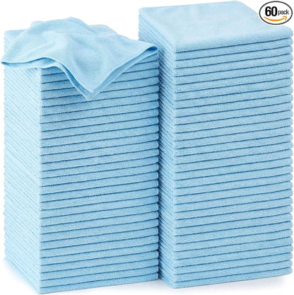 Nuenen Cleaning Cloths for Cars 16 x 16 Inch Ultra Absorbent Towels Drying Microfiber Reusable Cleaning Supplies House Kitchen Window Microfiber Towel(Light Blue,60 Pcs)