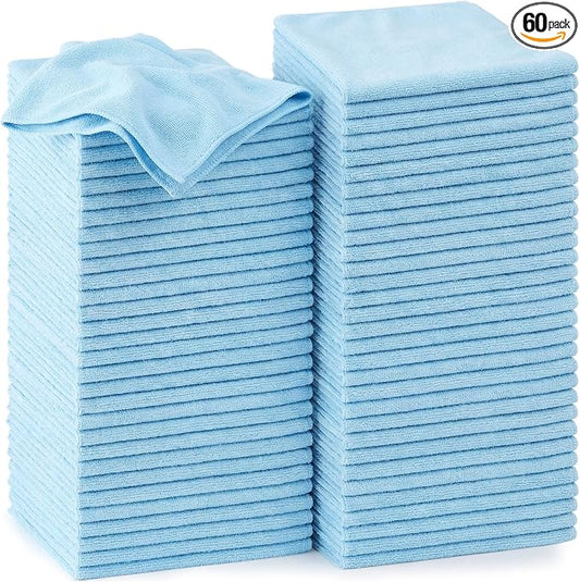 Nuenen Cleaning Cloths for Cars 16 x 16 Inch Ultra Absorbent Towels Drying Microfiber Reusable Cleaning Supplies House Kitchen Window Microfiber Towel(Light Blue,60 Pcs)