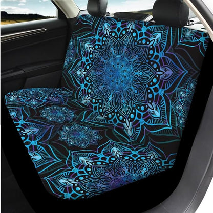 14 Pcs Blue Mandala Car Seat Covers Full Set with Steering Wheel Cover Armrest Cushion Head Rest Protector Seat Belt Covers, Retro Auto Interior Accessories Universal Fit Cars SUV Trucks