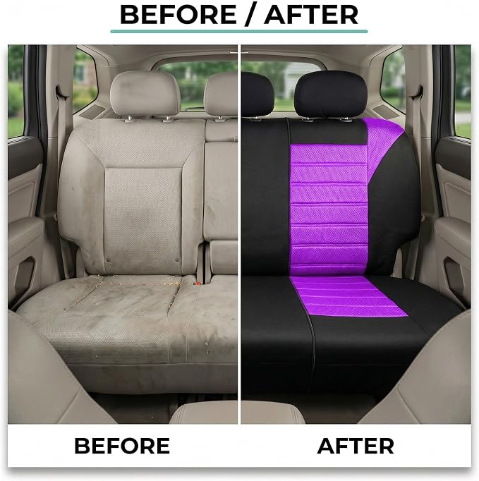 FH Group Automotive Car Seat Covers Rear Set Premium 3D Air Mesh Seat Covers, Airbag Compatible and Split Bench Cover Universal Fit Interior Accessories for Cars Trucks and SUVs - Purple