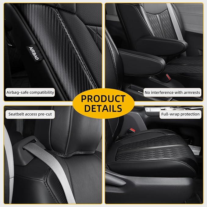 Custom Fit Sienna Seat Covers for 2021-2026 Toyota Sienna LE XLE 8-Seat, Waterproof Faux Leather Full Set Airbag Compatible 3-Row Car Seat Protectors (Black)