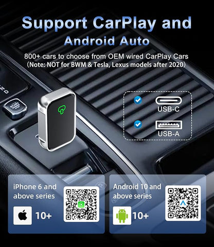 Wireless CarPlay Adapter for Apple iPhone & Android Auto - 2-in-1 Fast & Stable Mini CarPlay Adapter Convert Wired to Wireless, Plug & Play, Auto-Connect, No Delay, BT 5.4, 2.4G/5G WiFi