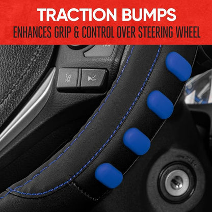 Motor Trend FlexGrip Blue Steering Wheel Cover for Cars – Standard 15 inch Car Steering Wheel Cover, Steering Wheel Protector for Auto Truck Van SUV