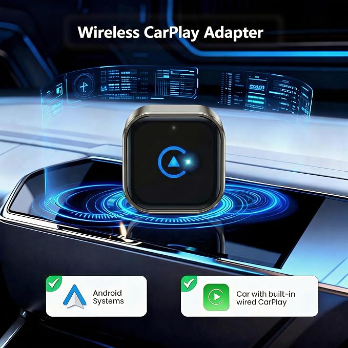 2026 MINI Wireless CarPlay & Android Auto 2-in-1 Adapter, Bluetooth Apple Car Play Dongle for iPhone & Android, Ultra-Compact 5.8GHz WiFi Auto-Connect with Smart Cooling for OEM Wired Cars