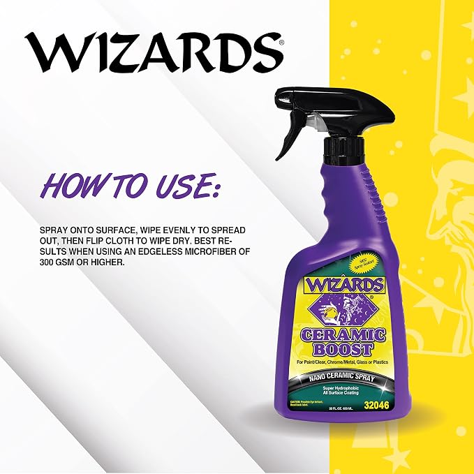 Wizards Ceramic Boost - Comprehensive SiO2-Based Ceramic Coating For Vehicle Detailing Supplies - Ceramic Coating For Cars - Easy to Use Car Care Tool - Ceramic Paint Protective Spray - 22 oz