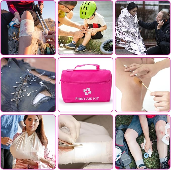 CALBEAU Roadside Emergency Car Kit for Vehicles, Pink Emergency Roadside Assistance kit with Car First Aid Kit, Thoughtful Car Emergency Kit for Women, Men, New Drivers and Adventurers Gifts
