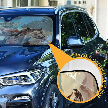 Windshield Sun Shade Cowgirl Cowboy Horse View Front Window Block UV Shades Visor Reflective Retractable for Car SUV Trucks