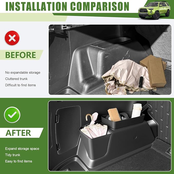 Trunk Organizer for 2010-2024 Toyota 4Runner 5-Seat 2nd Row(NOT Fit 7-Seat 3rd Row), Rear Trunk Storage Box Bin Cargo Tray for 10-24 4 Runner Interior Accessories(3Pcs Trunk Organizer)